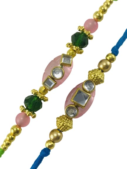 THE OPAL FACTORYRakhi for Brother and Bhabhi/Rakhi gift for Sister/Rakhi Combo/Bhaiya Bhabhi Rakhi Set (Red Green Ad Pendant)