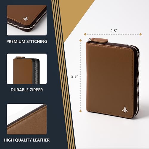 Pilot document holder, Pilot wallet, RFID-Blocking, Travel Wallet, Stylish Travel Companion for Aviation Professionals (Real Leather_V2, Brown, Classic)3