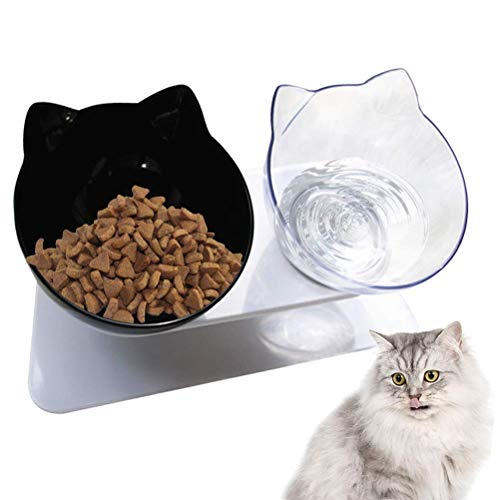 Urijk Katzen Futternapf Katzennäpfe 15° Gekippte Futterschüssel Doppelschüssel rutschfeste Basis Hundenapf Katzennapf Futterschale für Futter Wasser Cover