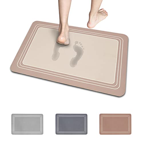 UOPUDSIRバスマット 珪藻土 バスマットソフト速乾 お風呂珪藻土マット 大判 足ふき ゲレー 速乾 吸水 玄関 滑り止め 抗菌 薄い 柔らかい 水切り 浴室 洗面所(60*40cm) (D-Brown)