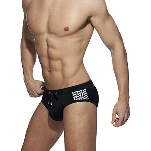 Men Push-Up Pad Swimming Briefs Padded Enlarge Sexy Swimwear Sunbath Surf Beach Shorts (Black,Tag M (US S)) Cover