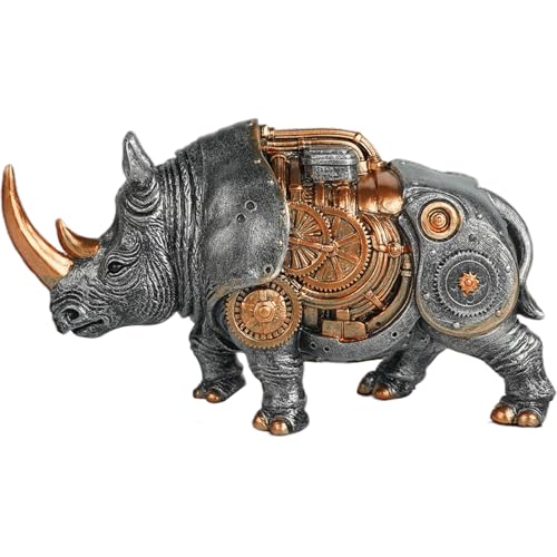 Statue de rhinocéros - Sculpture sculptée mécaniquement | Figurine punk mécanique | Ornement de décoration de la maison de style industriel pour l'entrée...