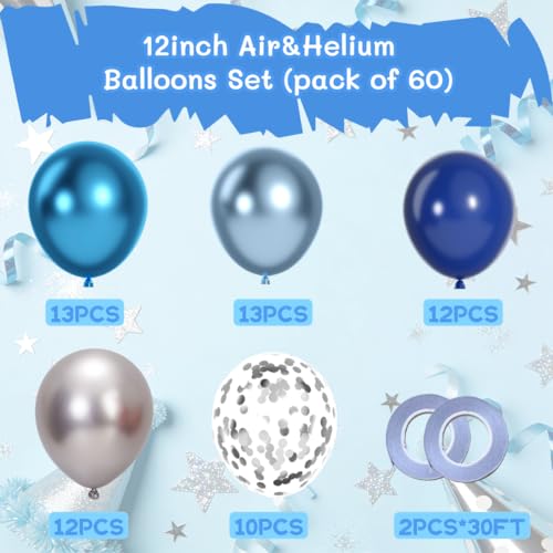 Image of Blue Silver Balloons, 60 Pirces Dark Navy Latex Confetti Balloon for Birthday Wedding Graduation Party