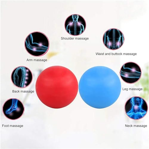 Image of WOVTE Massage Lacrosse Ball for Sore Muscles, Shoulders, Neck, Back, Foot, Body, Deep Tissue, Trigger Point, Muscle Knots, Yoga and Myofascial Release (Blue) (Blue Red)