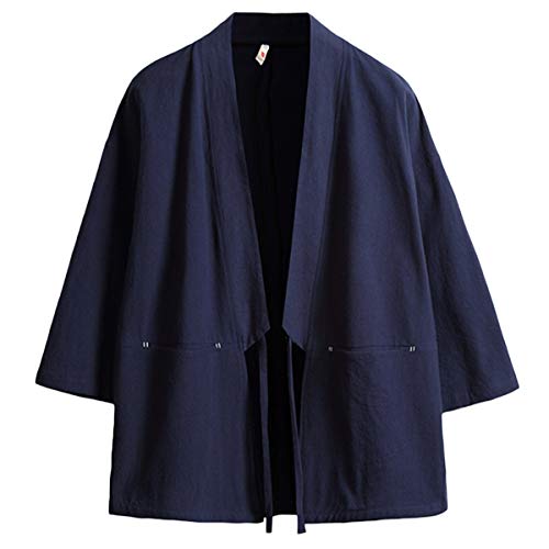 Mirecoo - Giacca da uomo in cotone giapponese Happi Kimono Haori blu acceso 13 S