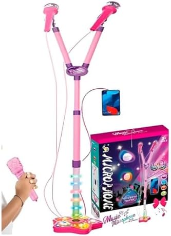 Brinquedo Microfone Duplo Pedestal Luz Infantil Menina Mp3