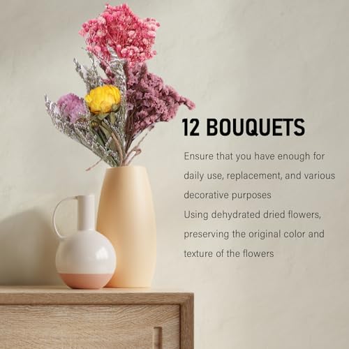 Ramo pequeño de flores secas, 12 piezas hechas a mano miniatura 7