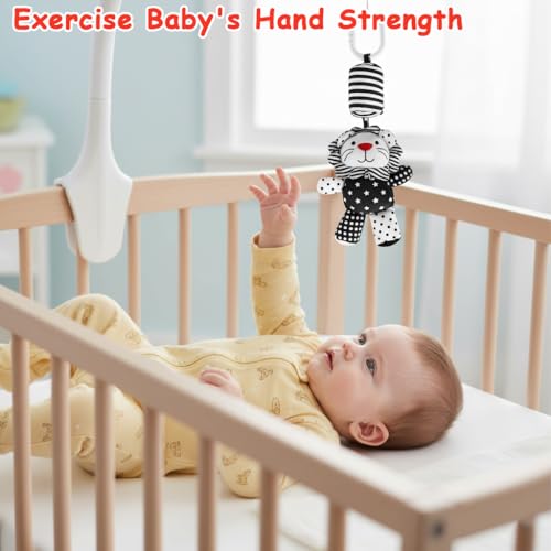 Image of SNOWIE SOFT Baby Toys for 6 to 12 Months Hanging Toy for Stroller Stuffed Plush Little Lion Rattle Toy, Black and White Crib Mobile Cartoon Stuffed Toys New Born Baby Gifts