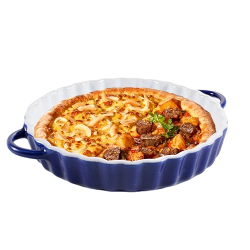 26 CM Tiefe Keramik-Kuchenform mit Griffen - Porzellan Backform Tarteform für Pie, Quiche, Tartes, Pizza, Nudeln, Grill - Antihaft-Beschichtung, Bleifrei, Mikrowellen-, Spülmaschinen-, Ofengeeignet