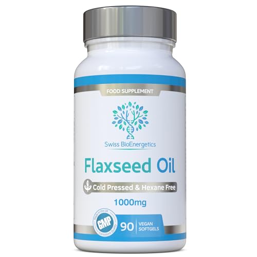 Flaxseed Oil Capsules 1000mg 90 Vegan Soft Gels - High in Omega 3 6 9 - Made with only Cold Pressed Hexane Free Flax Seed - Manufactured in the UK
