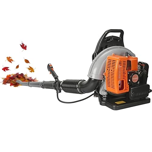 Soplador de hojas de mochila a gas de 68.5 CC, soplador de hojas de gasolina de 7000 RPM con correa para el hombro, 2 tiempos, arranque rápido, conducto de aire extraíble, potente fuerza de viento