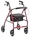 Drive Medical Aluminum Rollator Fold Up and Removable Back Support, Padded Seat with 7.5-Inch Casters, Red
