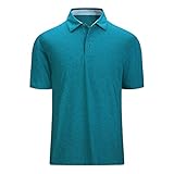 Damipow Mens Golf Shirts Dry Fit Performance Polo Short Sleeve Moisture Wicking Shirt,Aqua Blue,L
