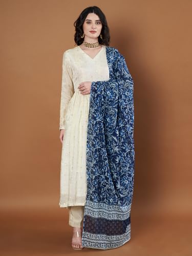 Image of Women's Cotton Blend Floral Print Dupatta with 2.20 Meters | Women's cotton printed dupatta with tassels