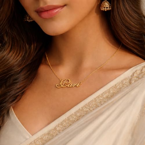Image of Pari Cursive Gold & Silver Name Pendant Necklace, Best Jewelry Gift for Girls.