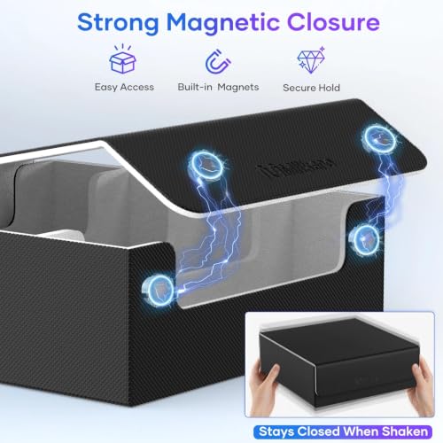 Image of Mlikero Trading Card Storage Box, Bulk Card Storage for 2400+ Sleeved Cards, PU Leather Magnetic Closure Card Organizer with 10 Dividers & 4 Foam Stoppers, Fit for MTG, TCG and Sports Cards