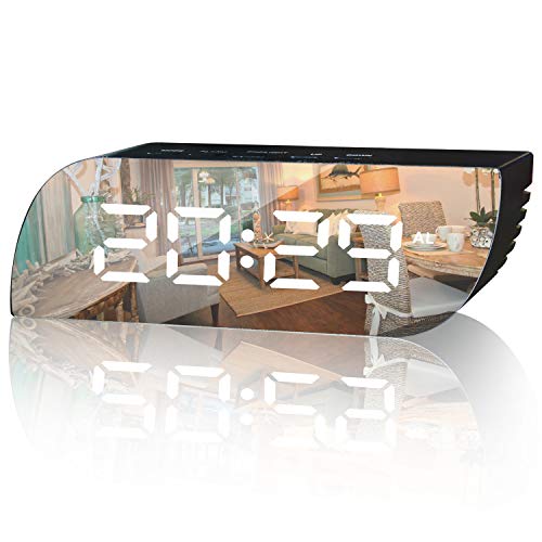 Betus Aesthetic Digital Alarm Clock Mirror Surface - Dimmer Night Mode, Large Led Digits Display, Easy Snooze - Usb & Battery Operated - Bedroom, Office, Travel Portable (Black) #TOP29