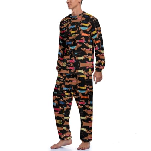 JZemdybill Ensemble pyjama pour homme avec inscription « I Love My Dog » - Haut à manches longues et pantalon, Teckel I Love My Dog, XXL – vue 2