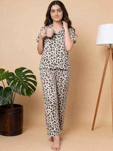 Image of Li'l Tomatoes Girls 100% Cotton Night Suit Set | Half Sleeve Shirt & Pyjama Set | Soft & Breathable Sleepwear | Casual Summer Wear | 9-16 Years