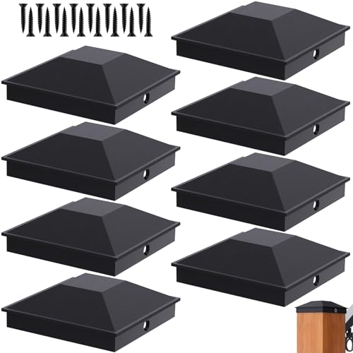 Goovilla 6x6 Post Caps Black(Actual 5.5 x 5.5) 8 Pack Fence Post Caps with 16 Screws and Easy Installation Sturdy Waterproof Plastic Deck Post Caps with Frosted Finishing Touch Protect Wood Post