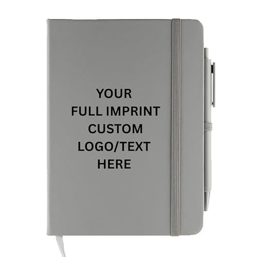 Custom Leatherette Notebooks with Pen-5'x8' Set Of 50 With FULL COLOR IMPRINT Your Text, Your Pic, Company Name, Or Logo, Perfect For Promotional Item, Party Events, And School [larger Size] (Gray)