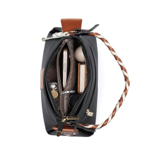 Image of EXOTIC Noire Twist Structured Handbag with Braided Handle & Multi-Compartment Design