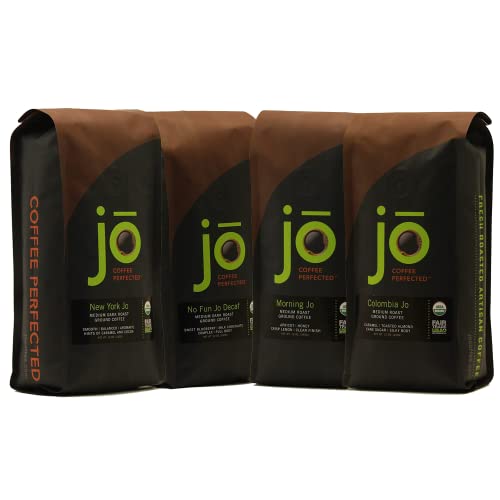 Jo Coffee: Mixed Bundle, No Fun Jo Decaf, Morning Jo Breakfast Blend, New York Jo, Colombia Jo, Medium & Medium Dark Roasts, 12 Oz Each, Usda Certified, Gluten-Free Gourmet Coffee, Swiss Water Process #TOP15