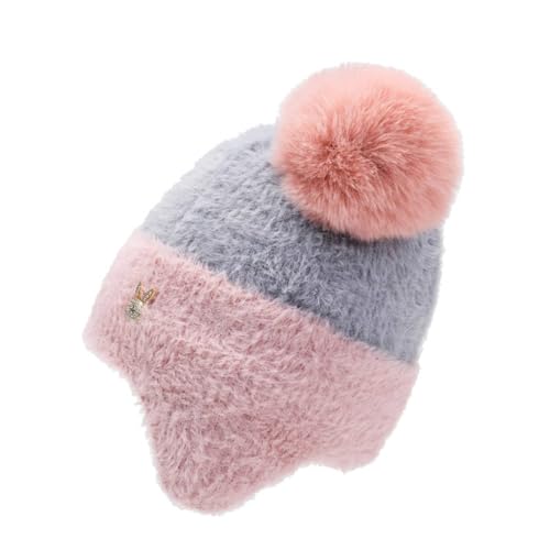 Kids Winter Hat Girls Soft and Warm Double Pom-Pom Knitted Hats Kids Warm Ear-Covering Cap3