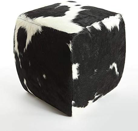 Image of the Black & White Cowhide Square Pouf - 18 inches 
