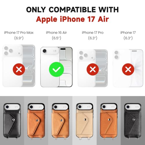 LUCKYCOIN Crossbody Phone Case for iPhone Air,100% Genuine Leather Phone Wallet Case for Women,Fashion Premium Hands-Free Phone Purse with Expandable Flip Card Holder & Adjustable Strap - Pebble Beige by LUCKYCOIN - Image 6