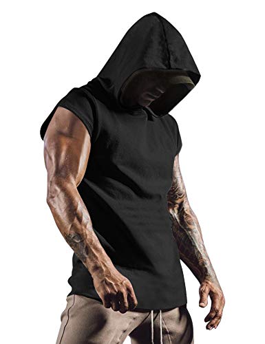 COOFANDY Mens Active Hoodies Workout T-Shirt Cut Off Short Sleeves Pullover