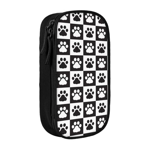 Image of Perinsto Black And White Checkered Dog Paws Pencil Case Big Capacity Multi Compartment Stationery Box Pencil Pouch Holder Desk Organizer For School Office Home