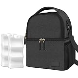 QIUXQIU Breast Milk Storage Cooler Bag with Ice Pack Insulated Lunch Bag for Women and Men Baby Bottle Bag Fits 6 Bottles for Nursing Mom Daycare Double Deck Cooling Bag Work Travel Picnic (Black)