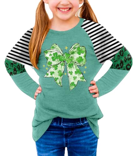 Image of BesserBay Girls St Patrick's Day Raglan Shirt Irish Sequin Lucky Stripe Shamrock Graphic Top 4-14 Years