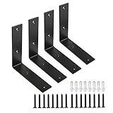 Corner Brace 4 Pcs Shelf Bracket Heavy Duty Black Steel L Corner Brace, Decorative Joint Angle Bracket for Shelf 6 InchX6 Inch Shelves Wall Hanging Bracket with Screws