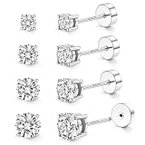 Hypoallergenic Flat Back Earrings for Women - 925 Sterling Silver Earrings for Sensitive Ears - Cartilage Earring Helix Conch Tragus Piercing Flatback Cubic Zirconia Earring Set Studs Men 2/3/4/5mm