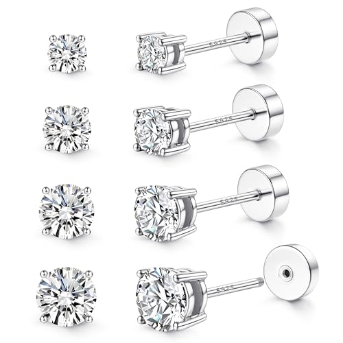 YADOCA Hypoallergenic Flat Back Earrings for Women - 925 Sterling Silver Earrings for Sensitive Ears - Cartilage Earring Helix Conch Tragus Piercing Flatback Cubic Zirconia Earring Set Studs Men 2-3-4-5mm