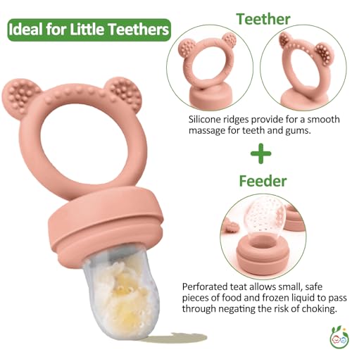 JEXFUN Baby Breastmilk Popsicle Molds & Baby Fruit Food Feeder Pacifier Combo, BPA Free Silicone Nibble Freezer Tray Storage Containers Teething Toys for Safe Infant Self Feeding, 4 Month+(Orange) - Thumbnail 5