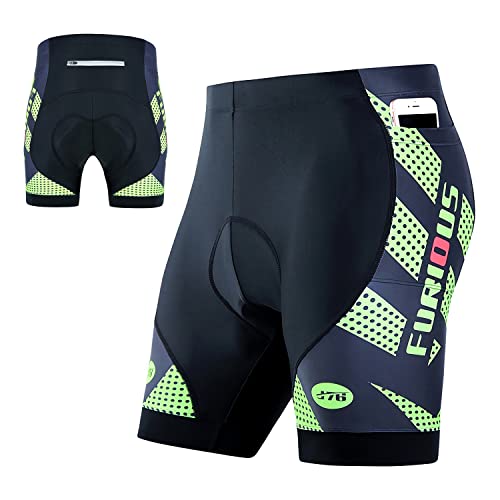 YKLL 4D Radlerhose Herren Gepolstert Kurz Stoßfeste mit 4D Sitzpolster und 3 Taschen Radhose Atmungsaktiv Fahrradhose Elastische Radfahrhose MTB Herren Fahrrad Hosen UPF 50+ (Grün,XL) Cover