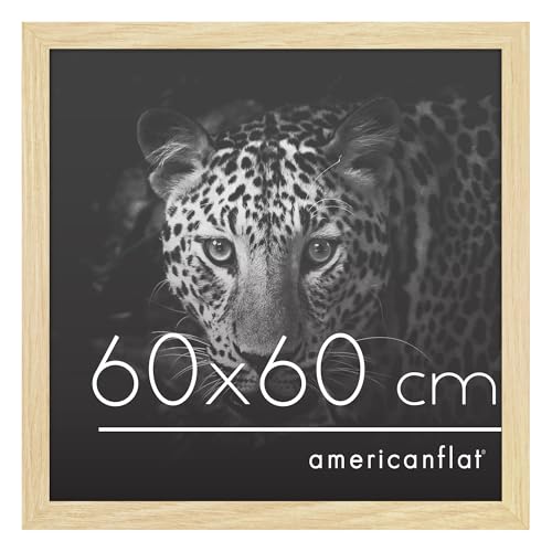 Americanflat Cadre Photo 60x60 cm Chêne Naturel - Cadre Carré 60x60 cm en Bois MDF avec Plexi Poli et Matériel de Suspension Murale