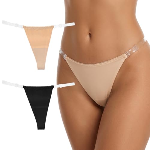 2 Piece Cotton G String Thongs For Women Clear Strap No Show Womens G-String Underwear Thong...