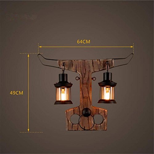 Retro Wall Light Indoor Vintage Industrial LOFT Style E27 Double Head Do The Old Wall Hanging Lights Metal Cage Glass Shade and Cow Head Wooden Base Wall Lamp for Bar Restaurant Coffee Shop steampunk buy now online