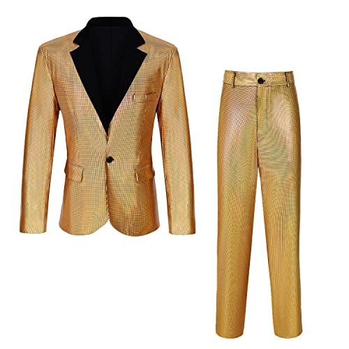 Men's 70s Disco Outfit Rainbow Suit Sequin Jacket and Pants Halloween Party Costume