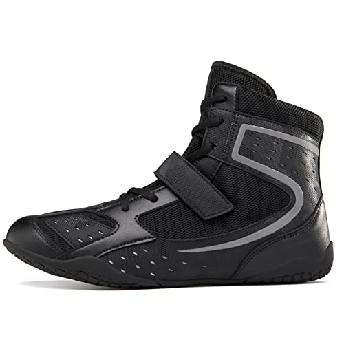 AIRFUL High Top Boxing Boots, Breathable Mesh Wrestling Sneakers Lightweight Bodybuilding Footwear Fashion Sparring Boxers Shoes (Color : Black, Size : 9 Women/7.5 Men)