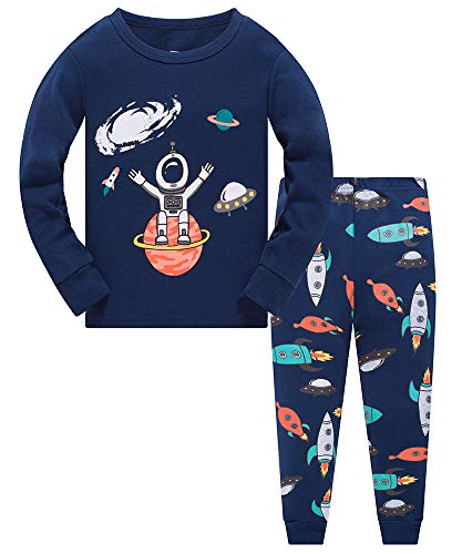 Colobe Jungen Schlafanzug Astronaut Hai Platz Langarm Zweiteilig Pyjama Kinder Baumwolle Schlafanzüge Set Winter Weihnachten Nachtwäsche Größe 6-7 Jahre