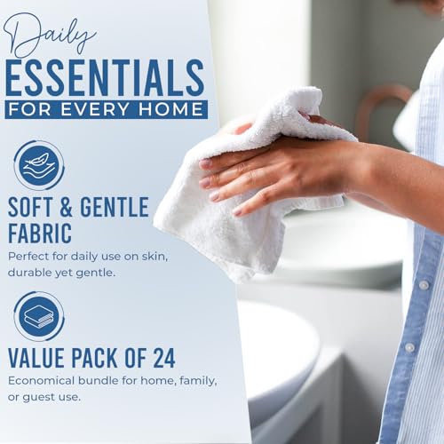Image of DAN RIVER 24 Pack Wash Cloths for Showering [12x12] - 100% Cotton Washcloths Premium Quality Flannel Face Cloths for Bathroom, Highly Absorbent and Soft Feel Wash Clothes, Grey & White