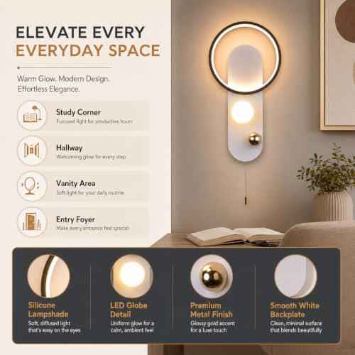 Image of Smartway Clique 25W Modern LED Wall Lamp | Ring Shape Decorative Wall Light for Living Room, Bedroom & Bedside | 3 Light Modes (Warm White, Natural White & Cool White)