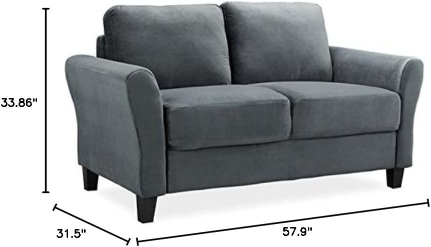 Pemberly Row Transitional Microfiber Loveseat, 57.9 in Wide, Dark Gray Finish, Wood Frame and Legs, Durable Upholstery, Comfortable Living Room Seating for Relaxing and Entertaining