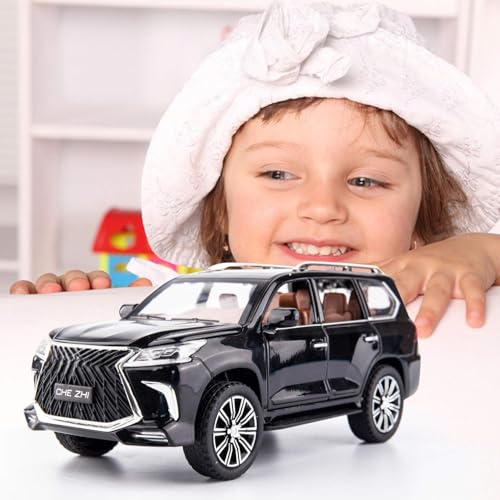 Image of New 1:24 LX570 Diecast Alloy Metal Pull Back Car with Openable Doors Music Sound and Light Vehicle Toy Car for Kids Boys