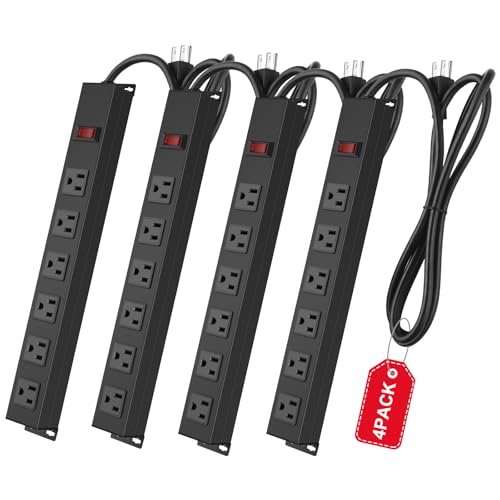 Image of 4Pack Metal Wall Mount Power Strip, Mountable Power Outlet with 6 AC Outlets, Aluminum Alloy Mount Power Socket with Switch, 6 FT SJT 3 /C 14AWG Power Cord, 15A 125V 1875W (6AC)